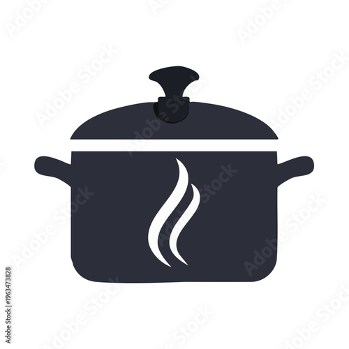 Dark silhouette of a cooking pot with steam rising, representing hot food preparation and culinary concepts