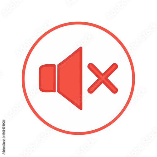 Mute icon symbol for audio off signal in red with a clean design