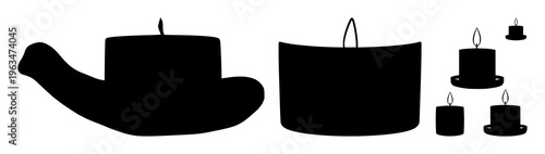Candles set with single candle silhouette in holder featuring candle, holder, silhouette with black and white and decorative and ornamental