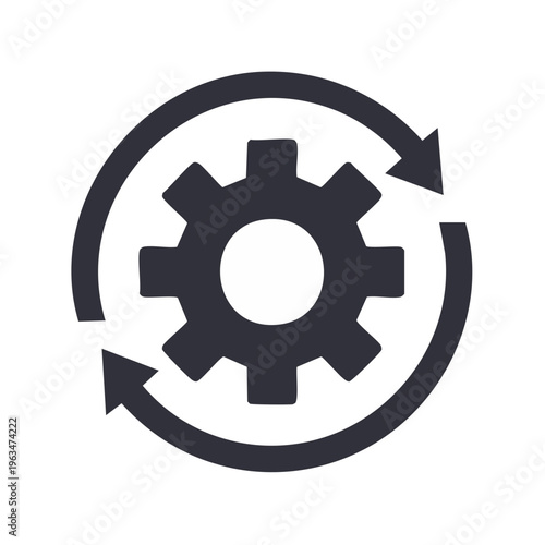 Circular arrows around a cogwheel symbolizing workflow process and automation