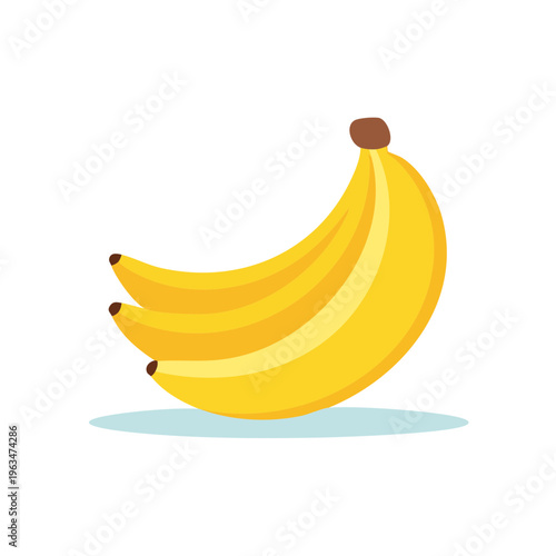 Bright yellow bananas in a simple clean illustration style with a soft shadow effect