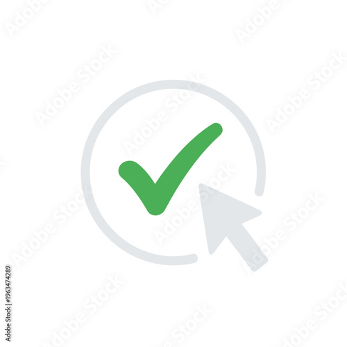 Mouse cursor selecting green checkmark within a circular icon