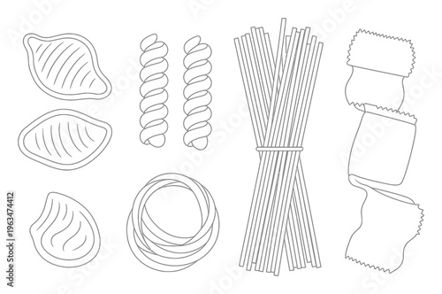 Assortment of Line Pasta Shapes and Spaghetti