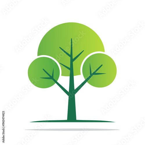 Stylized green tree illustration with simplified spherical and semi-circular canopy shapes
