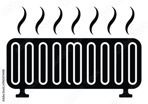 Black and white of a radiator emitting steam