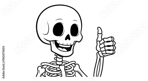 Happy Skeleton Character Giving a Thumbs Up Gesture, Isolated White Background.