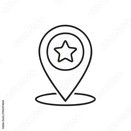 Location marker with star symbol inside a circle outlining favorite destination or point of interest