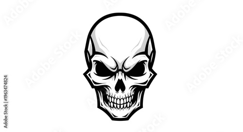 Intense angry skull with a fierce expression on an isolated white background.