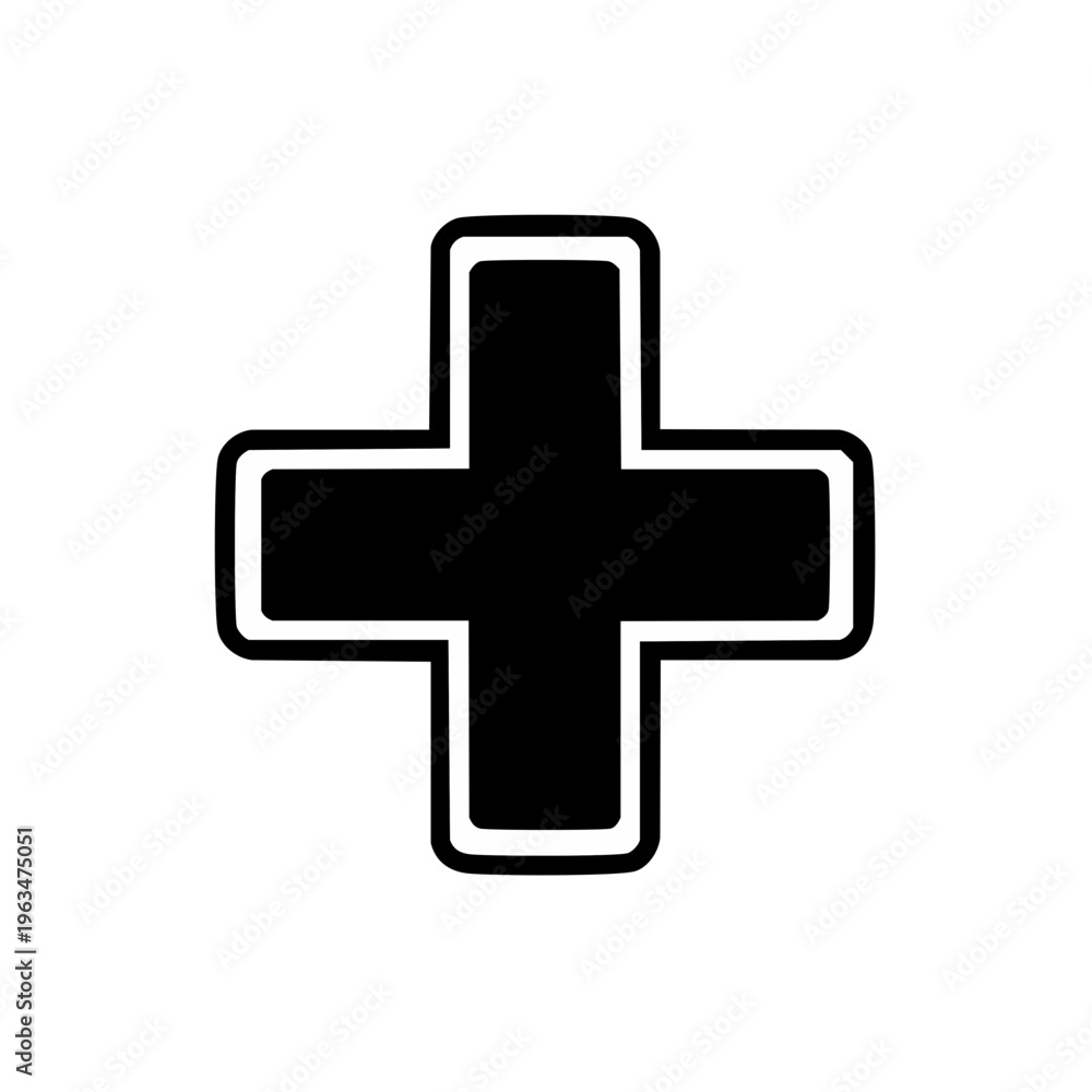 Fototapeta premium Simple Black Cross Symbol with White Outline Graphic Icon