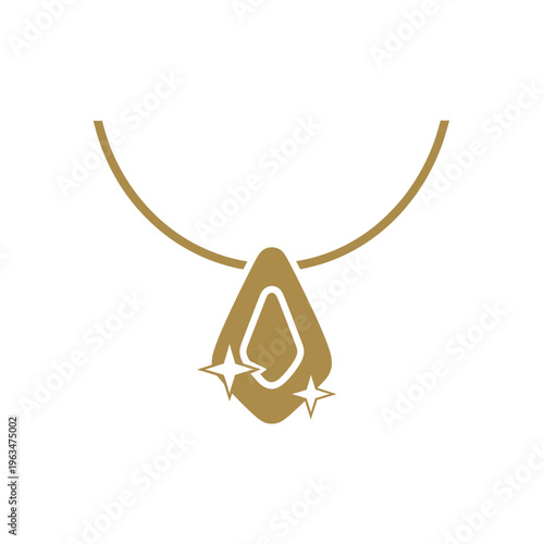 Stylized gold necklace with shiny teardrop pendant icon