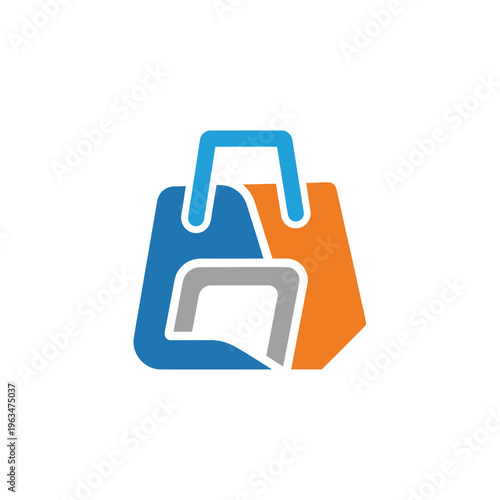 Stylized shopping bags with chat bubble for e-commerce logo