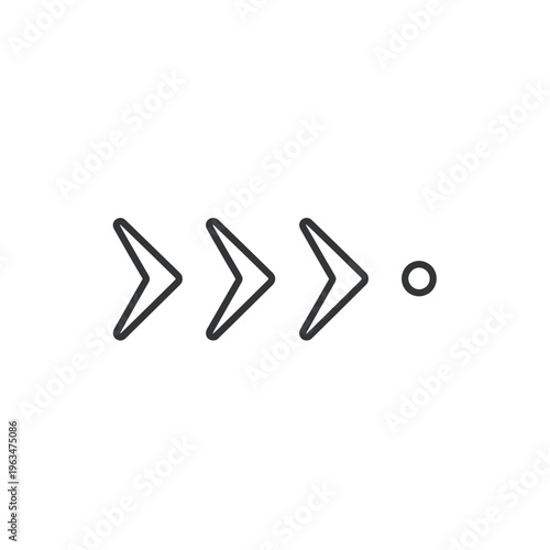 Three outline right arrows progressing to a circle icon