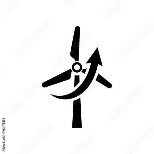 Wind turbine icon with upward arrow for energy growth