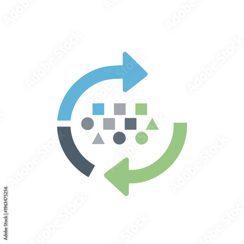 Workflow diagram with changing geometric shapes and arrows