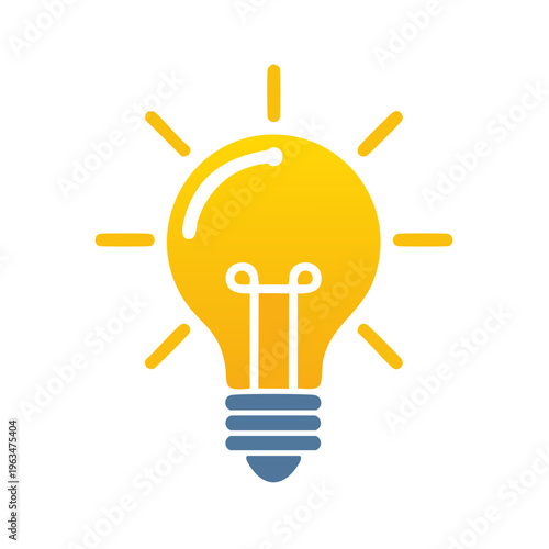 Bright yellow light bulb radiating light beams symbolizing innovation and new ideas