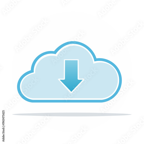 Blue cloud icon with download arrow symbol for digital data transfer and storage