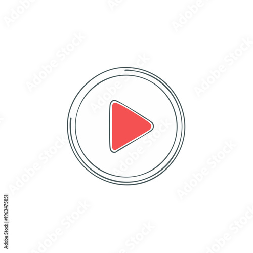 Free Download Minimalist red play button icon with hand drawn circle outline on a light background - GFXLoad