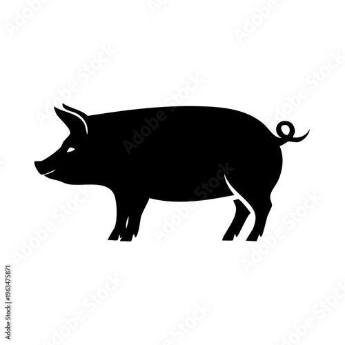 Black Silhouette of a Pig Standing Profile View