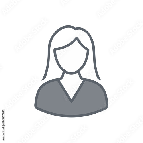 Stylized outline icon of a woman's bust and shoulders within a circle