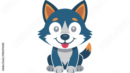 A cheerful blue and white husky dog sitting and smiling at the camera