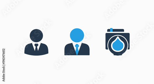 Business professionals and water drop management solution icons for corporate sustainability and environmental services