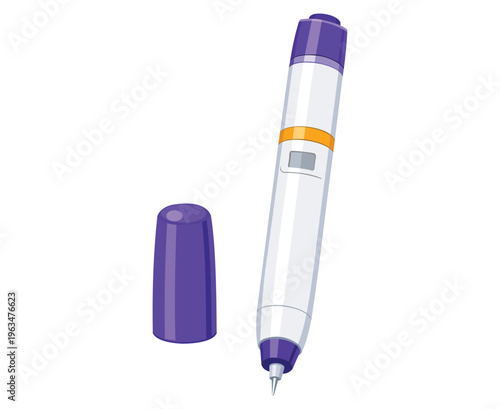 Medical insulin injection pen with cap removed illustration