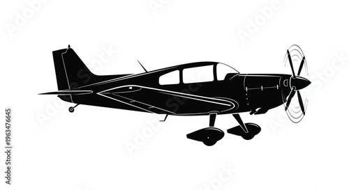 A side view of a small airplane distinctly shown as a silhouette