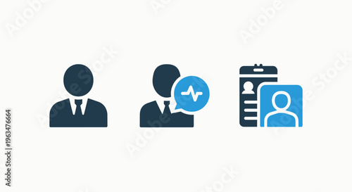 Individual user profile and communication icons featuring personal data, health pulse, and comprehensive user information