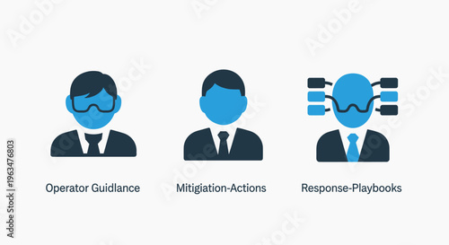 Business operations guidance and strategic planning icons representing problem-solving, innovative initiatives, and streamlined process development