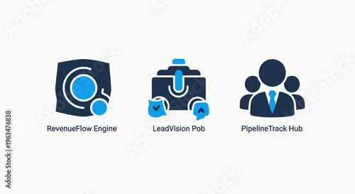 Revenue flow engine, lead view pod, and profile track hub for business management, sales analytics, and customer growth strategy systems