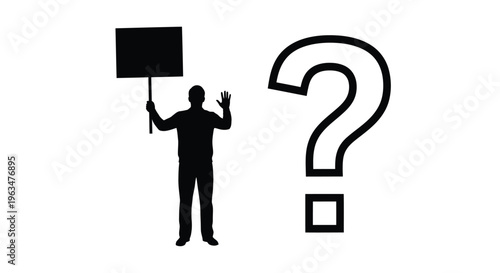 Protester with sign and question mark a stark visual silhouette