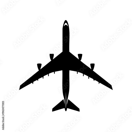 Overhead silhouette of a commercial jetliner flying in the sky