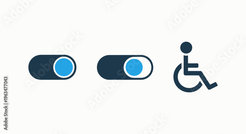 Digital accessibility icons: toggle switch controls and wheelchair user symbols for inclusive design
