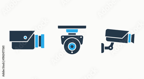Cctv security camera icons: surveillance, monitoring, and home safety technology symbols