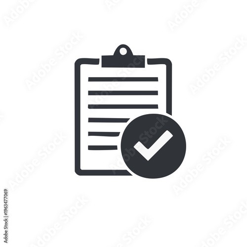 Clipboard with checklist and confirmed check mark icon for approval and task completion