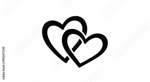 Two interlocking hearts forming a unified shape black silhouette