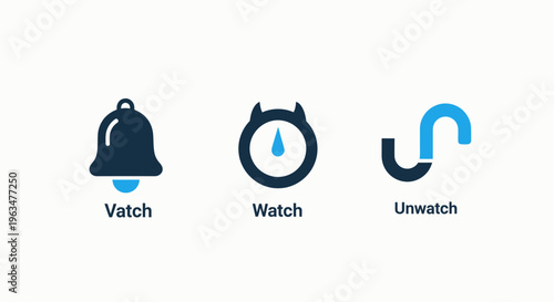 Notification bell, time watch, and unsubscribe icons for digital alerts, schedule management, and subscription options concepts