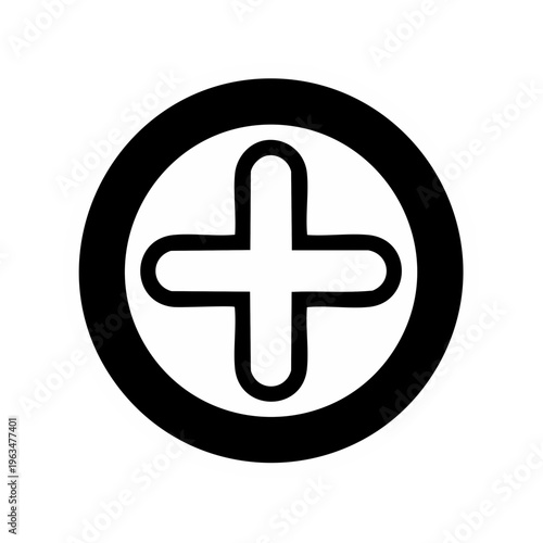 Black plus sign icon inside a circular border simple design