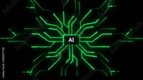  Neon AI Chip Processor - Artificial Intelligence, Machine Learning and Cybernetic Brain Concept