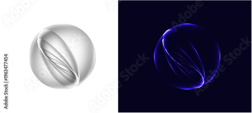 Neon futuristic 3d sphere of blue and purple glowing digital waves and particles. vector illustration of an abstract background