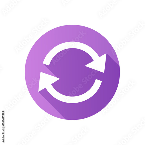 Round purple icon with two interlocking white arrows indicating a circular process or refresh