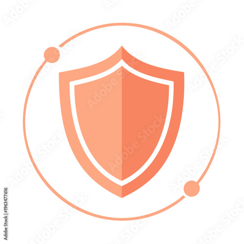 Shield icon representing security and protection with a minimalist design and subtle orbital elements