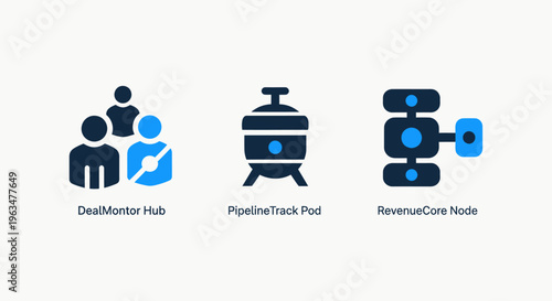 Business workflow and user mentor hub icons set showing revenue process and operational pipeline management symbols for corporate efficiency and team development strategy symbols