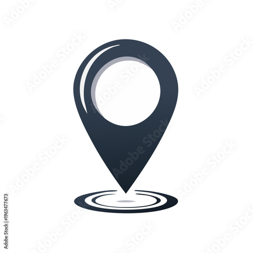 Dark blue map pin icon with concentric circles indicating location on a white background