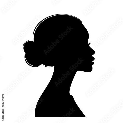 Elegant Silhouette Profile of Woman with Updo Hairstyle Black and White