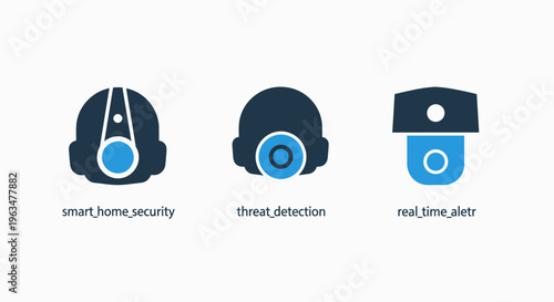 Advanced security detection icon collection including smart home surveillance cameras threat detectors and real-time alert graphics for professional safety monitoring systems