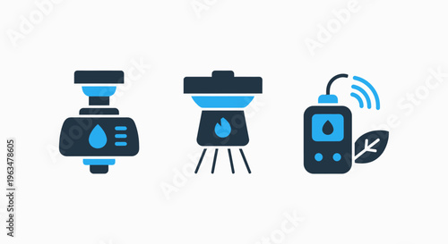 Smart environmental sensors and handheld monitoring devices for water detection and climate control with nature conservation technology icons for digital agriculture and safety systems