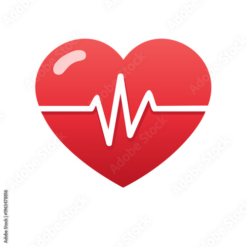 Red heart with EKG waveform signifies life health and well being