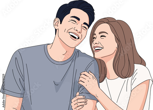 Joyful young couple laughing together sharing a moment of genuine.