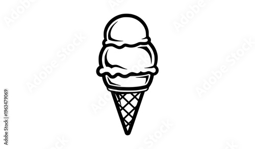 Vector black and white ice cream cone clipart with double scoop silhouette